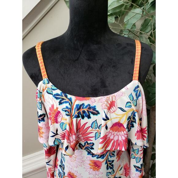 Nicole Miller Shift Dress Womens 8 White Floral Adjustable Strap Cold Shoulder - Picture 12 of 15